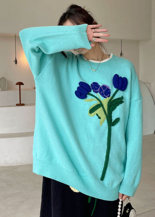 Blue Loose Knit Sweaters Winter