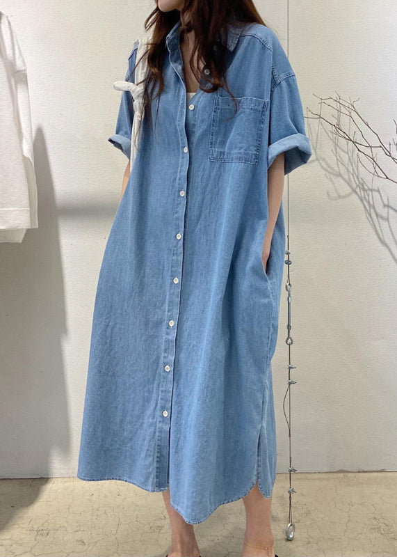Blue Oversized Denim Holiday Dress Summer