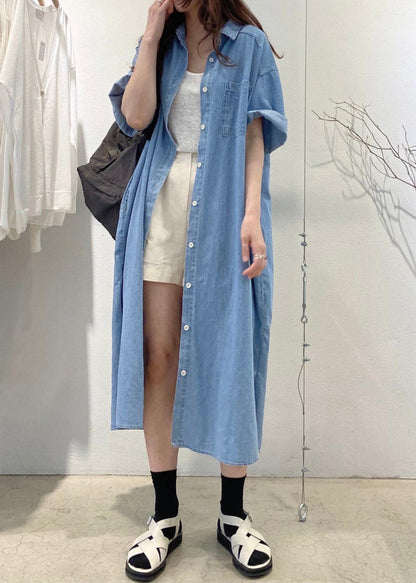 Blue Oversized Denim Holiday Dress Summer