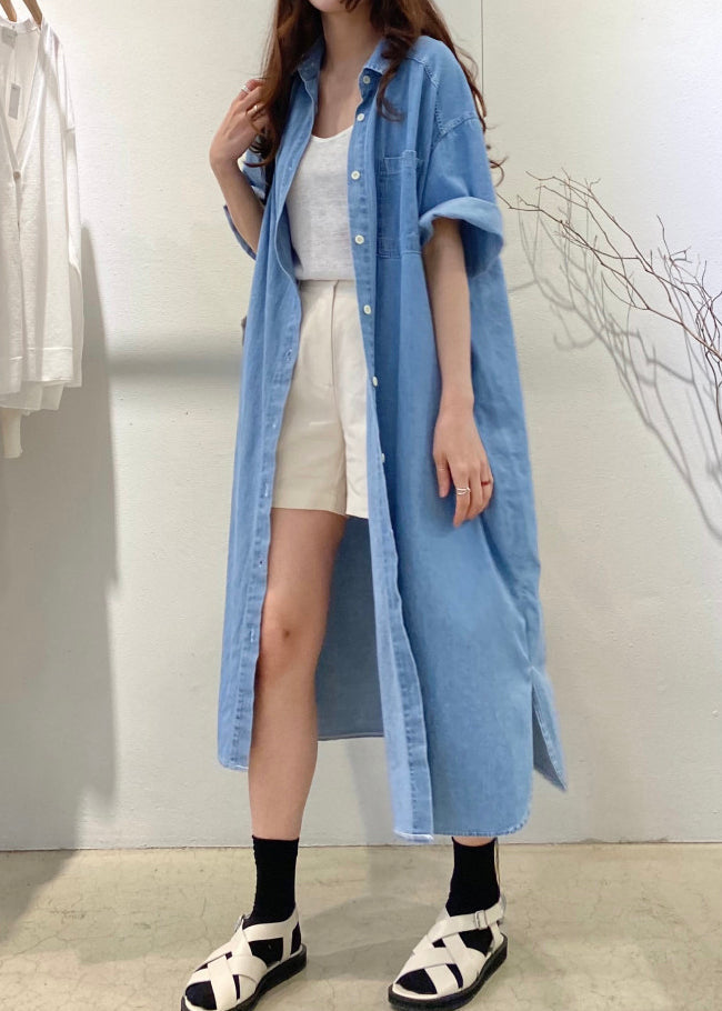 Blue Oversized Denim Holiday Dress Summer