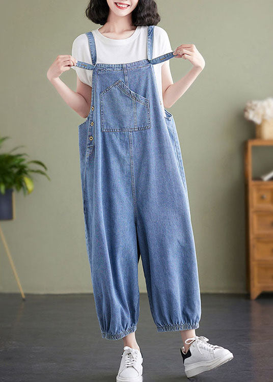 Blue Patchwork Denim Overalls Jumpsuit Summer
