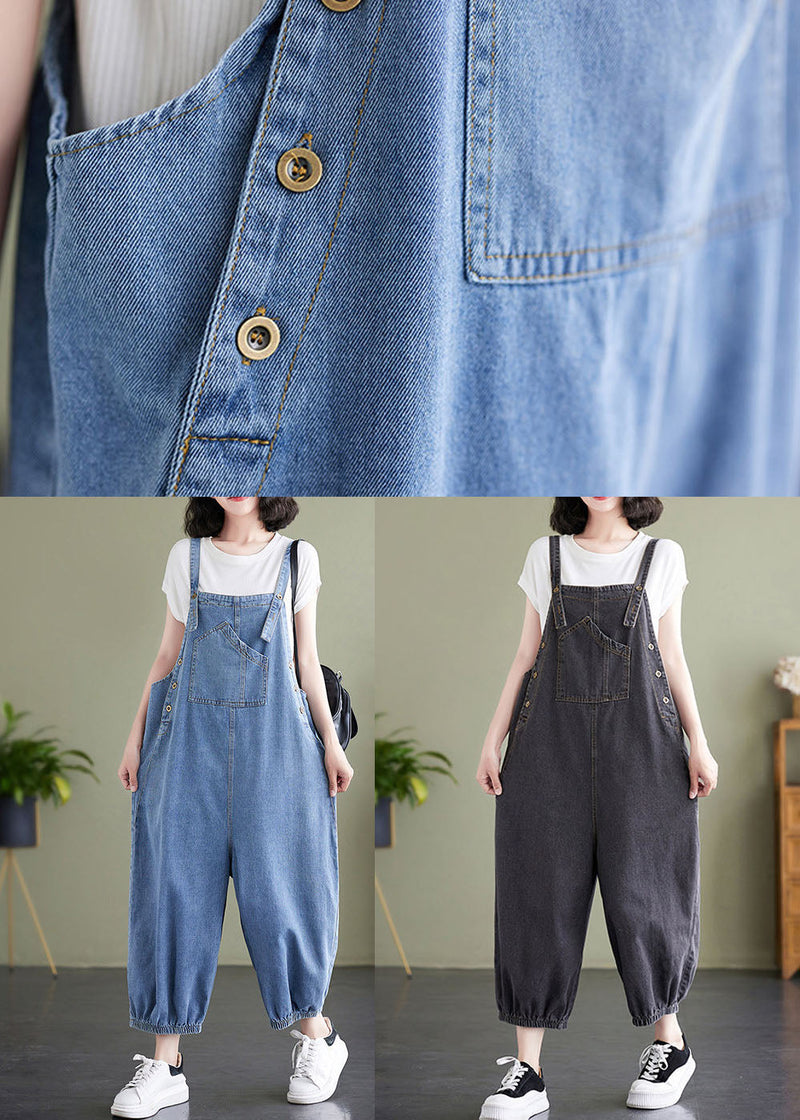 Blue Patchwork Denim Overalls Jumpsuit Summer