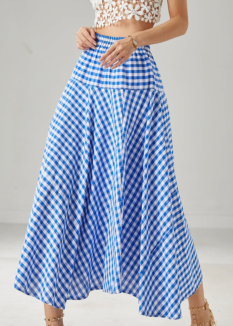 Blue Plaid Exra Large Hem Cotton Skirts Summer