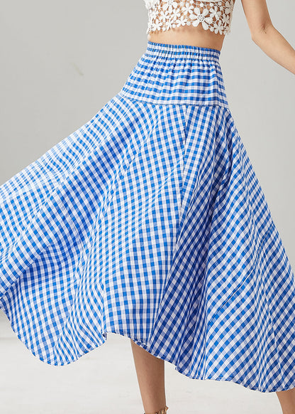 Blue Plaid Exra Large Hem Cotton Skirts Summer