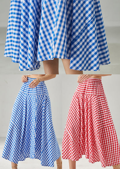 Blue Plaid Exra Large Hem Cotton Skirts Summer
