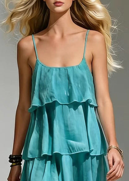 Blue Ruffled Cotton Beach Dress Summer