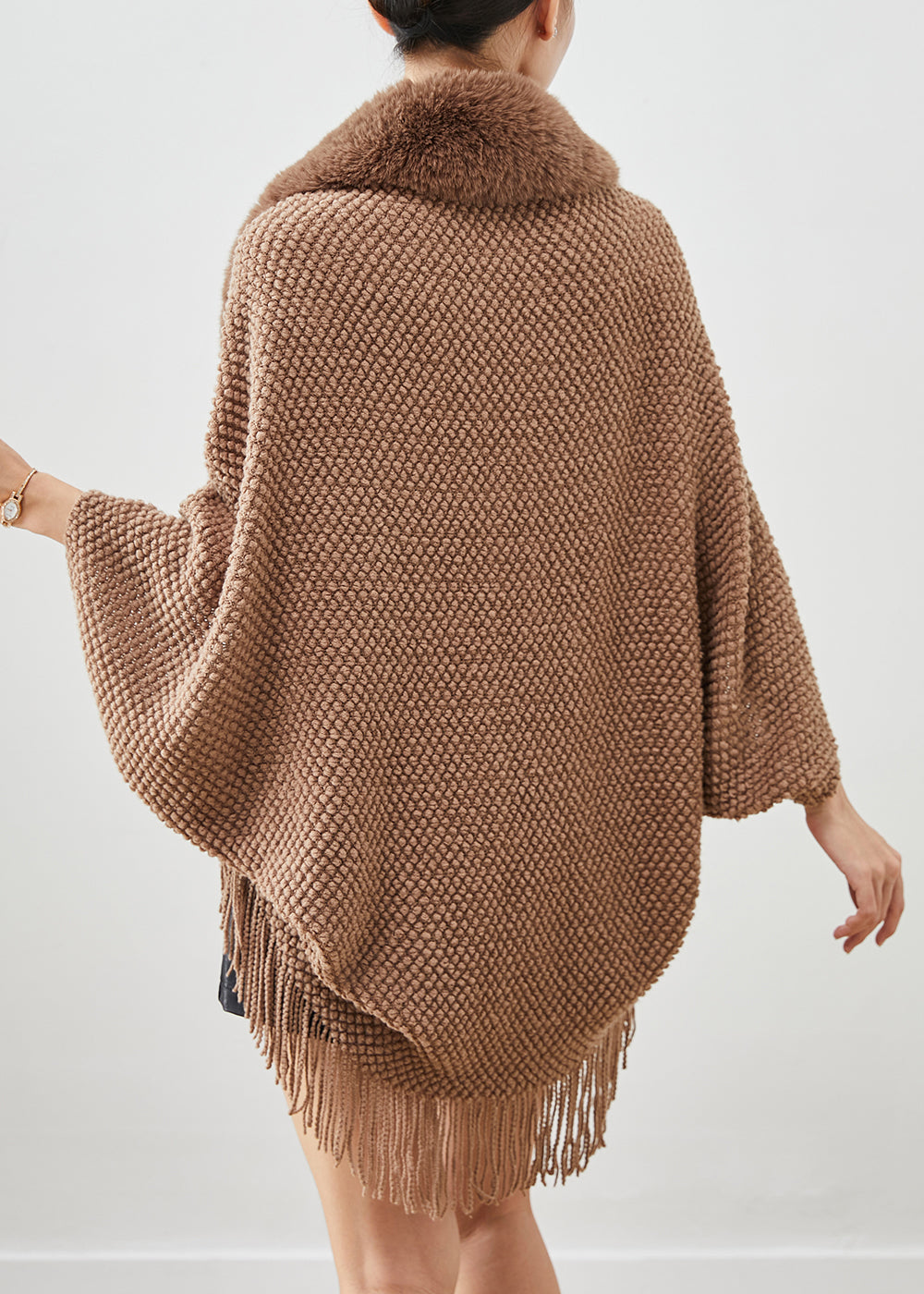 Brown Fur Collar Tasseled Knit Cardigans Fall