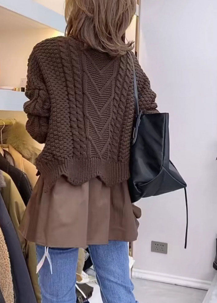 Brown Patchwork Knit Winter Sweaters