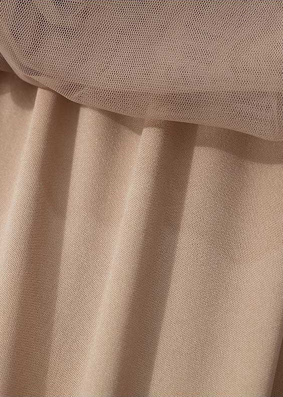 Brown Wrinkled Patchwork Bow Tulle Skirt Spring