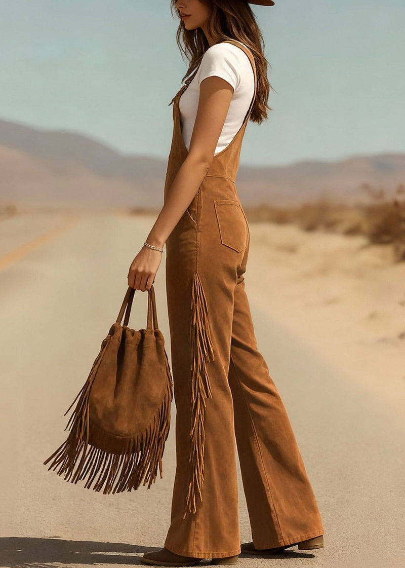 Caramel Pockets Faux Suede Jumpsuit Summer