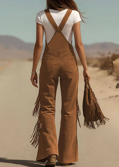Caramel Pockets Faux Suede Jumpsuit Summer