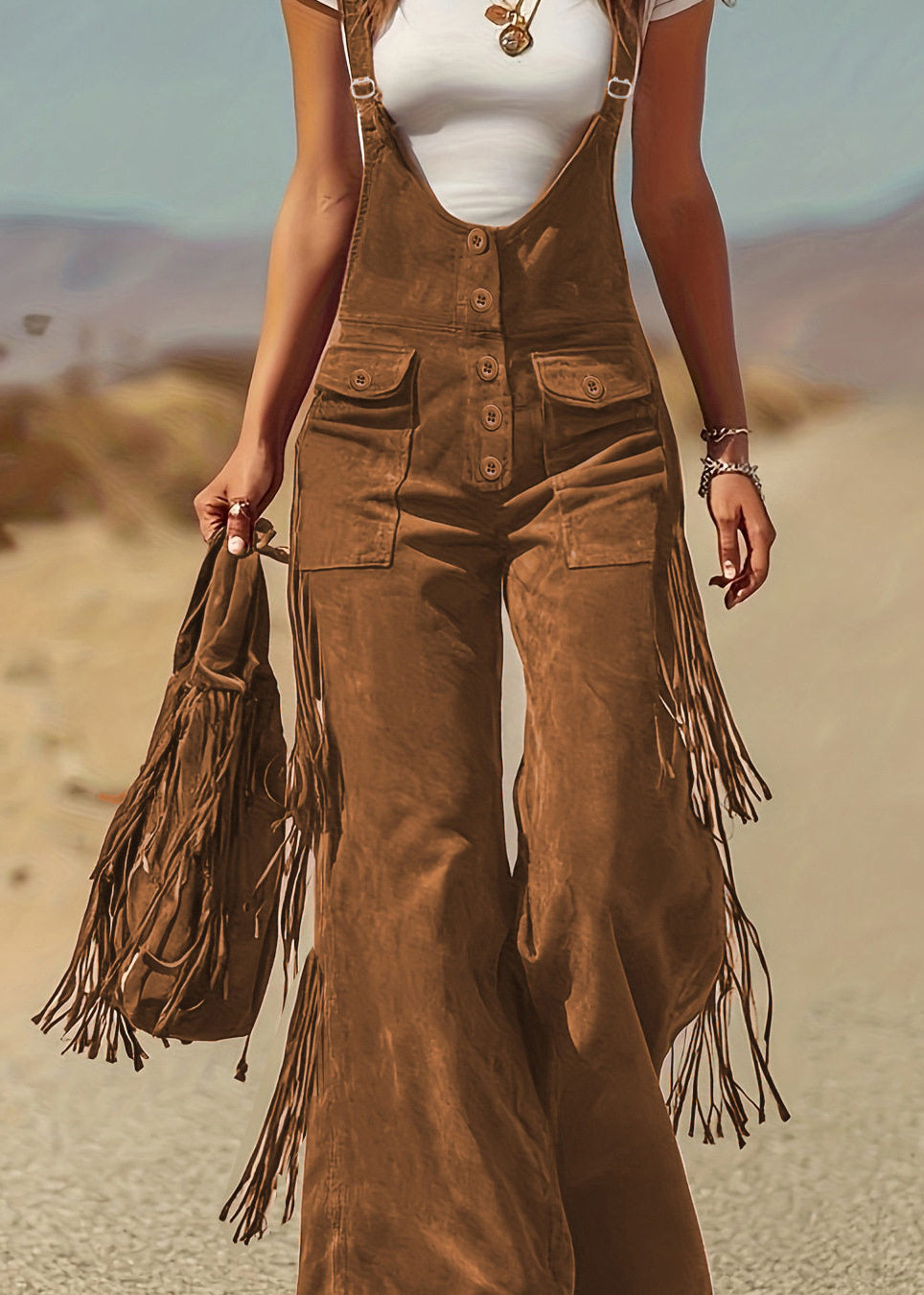 Caramel Pockets Faux Suede Jumpsuit Summer