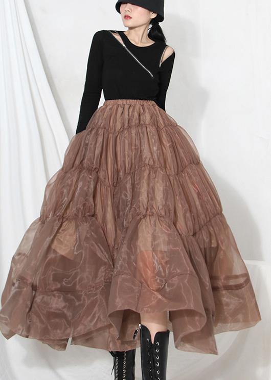 Chocolate Chiffon Cinched Skirts Summer