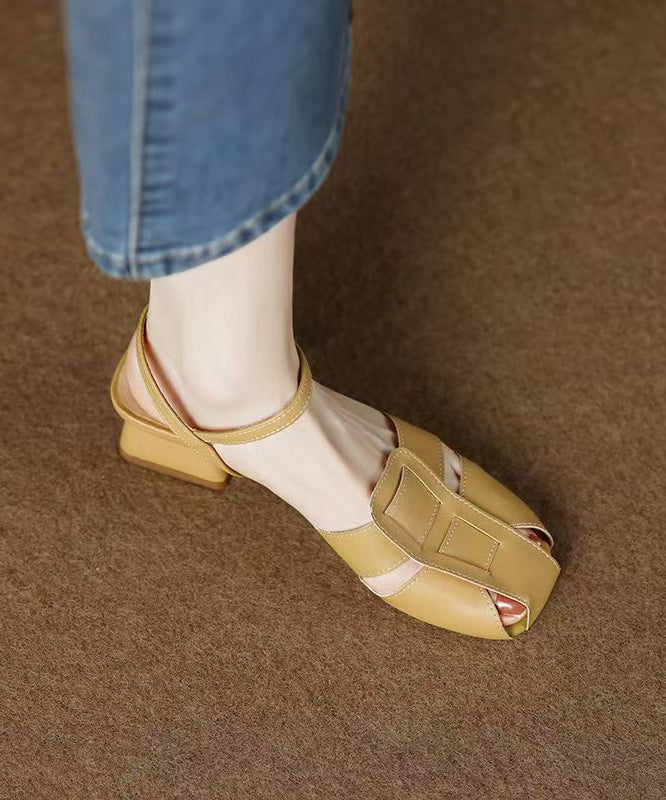 Chunky Sandals Beige Hollow Out Faux Leather