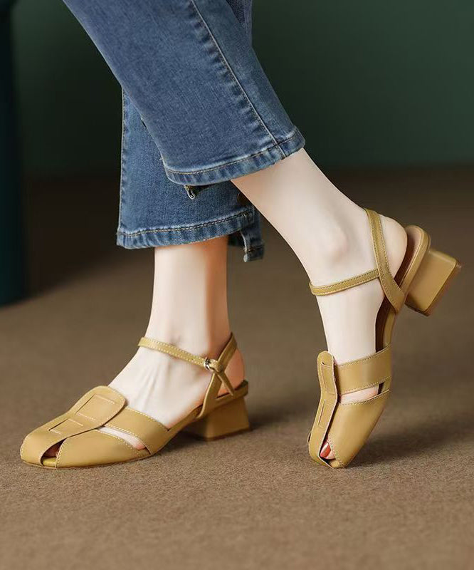 Chunky Sandals Beige Hollow Out Faux Leather