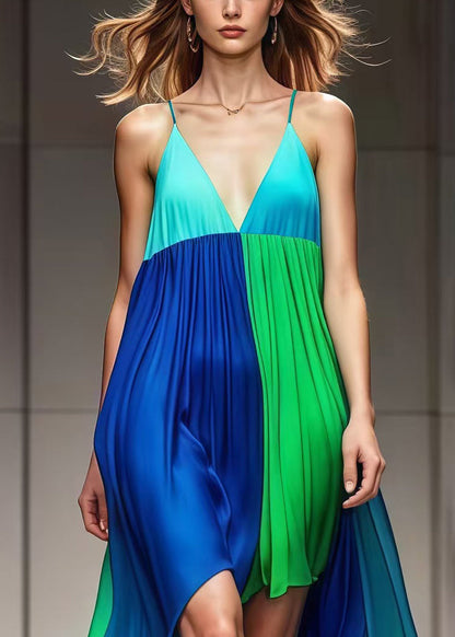 Colorblock Low High Design Patchwork Chiffon Cami Dress Summer