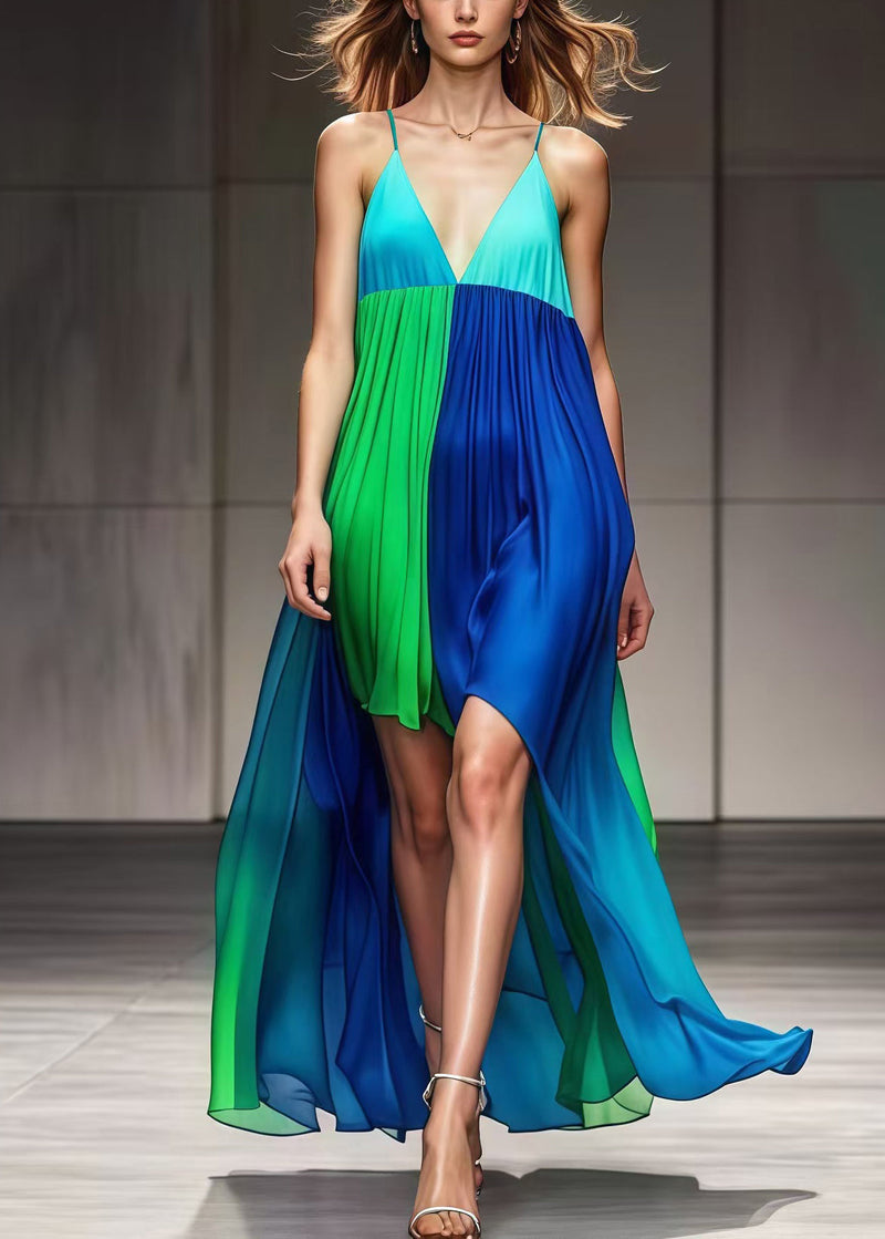 Colorblock Low High Design Patchwork Chiffon Cami Dress Summer