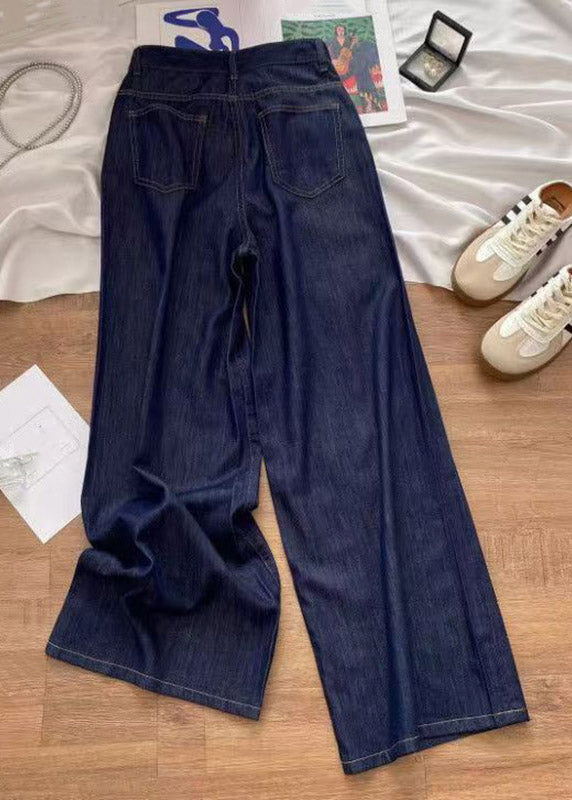 Denim Blue High Waist Patchwork Love Hole Wide Leg Jeans