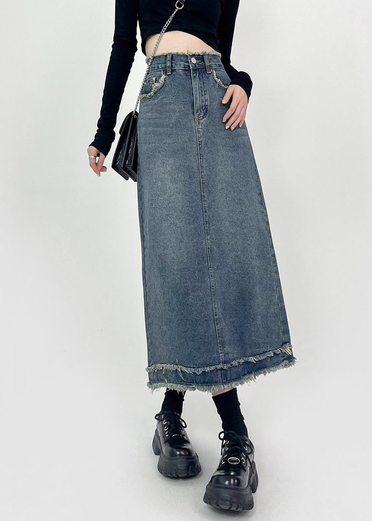 Denim Blue Patchwork High Waist Maxi Skirts Summer