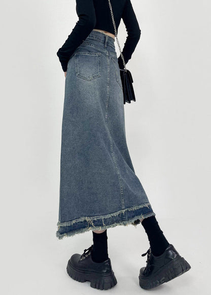 Denim Blue Patchwork High Waist Maxi Skirts Summer