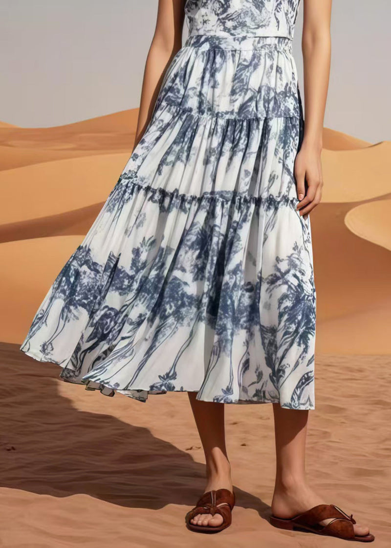 Exra Large Hem Print Chiffon Long Dress Sleeveless