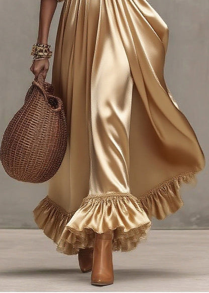 Golden Exra Large Hem Patchwork Tulle Maxi Dresses Summer