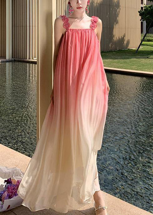 Gradient Color Backless Wrinkled Spaghetti Strap Dress Sleeveless