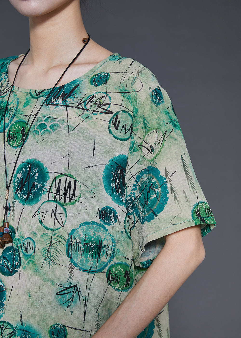 Green Oversized Print Cotton Two Pieces Set Summer
