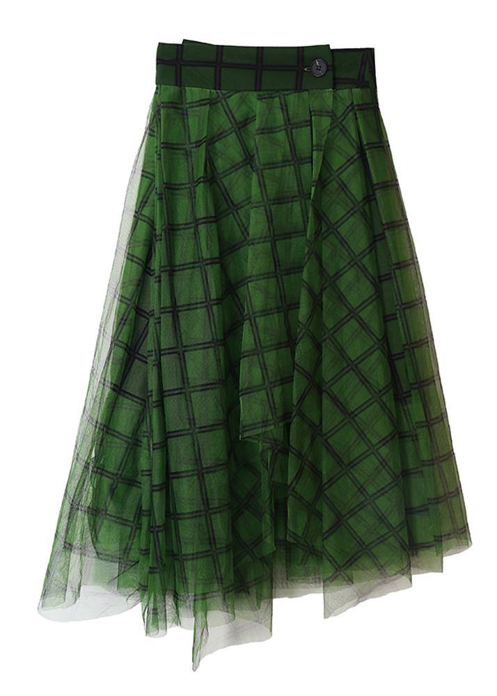 Green Plaid Tulle Asymmetrical Design Skirt Summer
