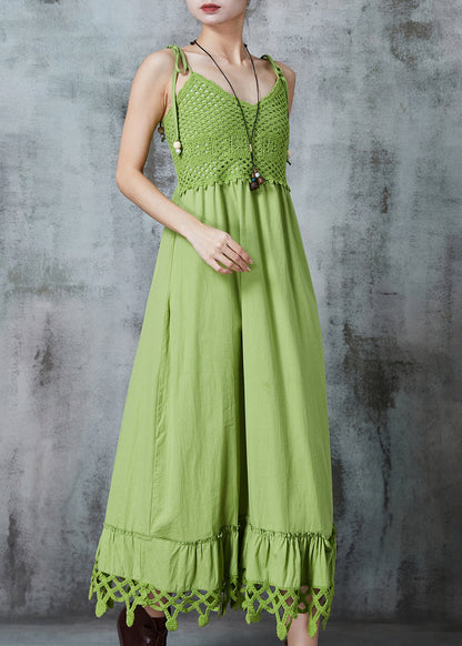 Green Silm Fit Patchwork Cotton Spaghetti Strap Dress Summer