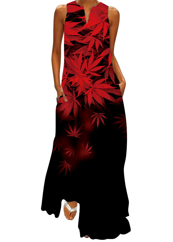 Green V Neck Rose Print Chiffon Maxi Dress Summer
