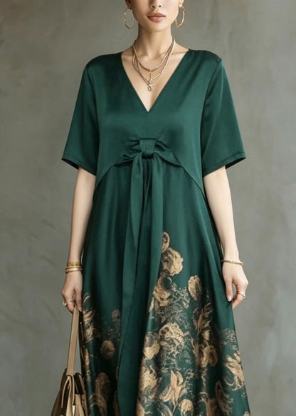 Green Wrinkled Patchwork Maxi Dress Short Sleeve