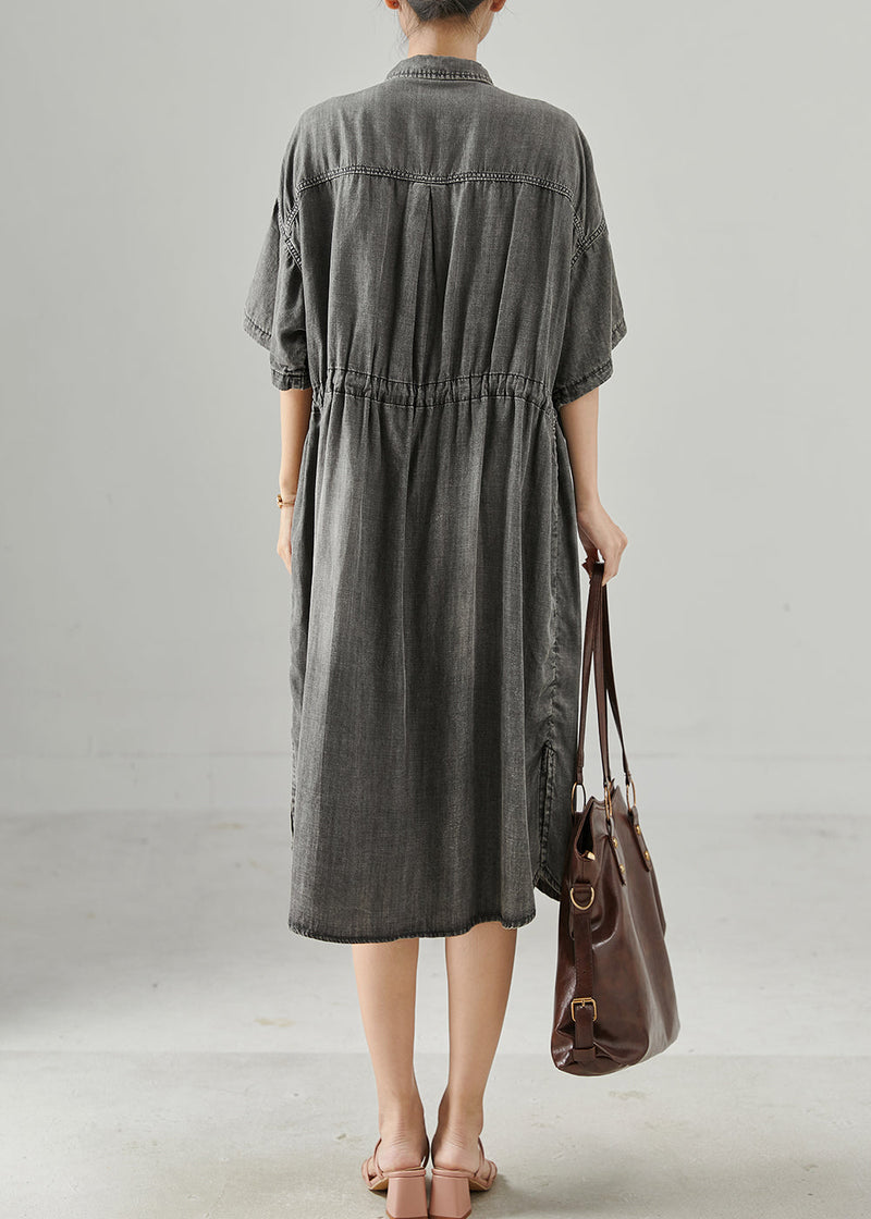 Grey Cinched Denim Holiday Dress Summer