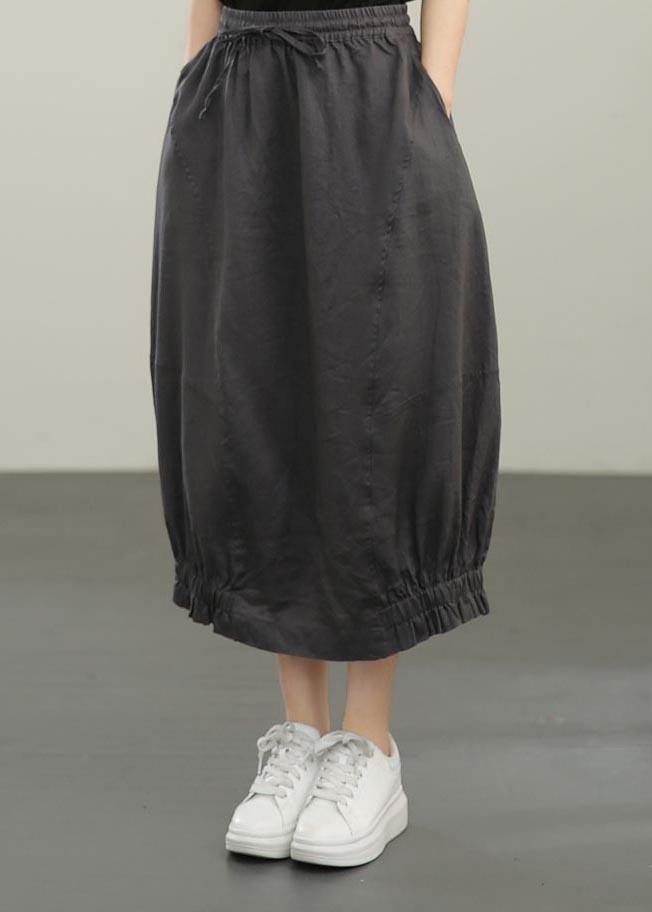 Grey Elastic Waist Skirt Summer Linen