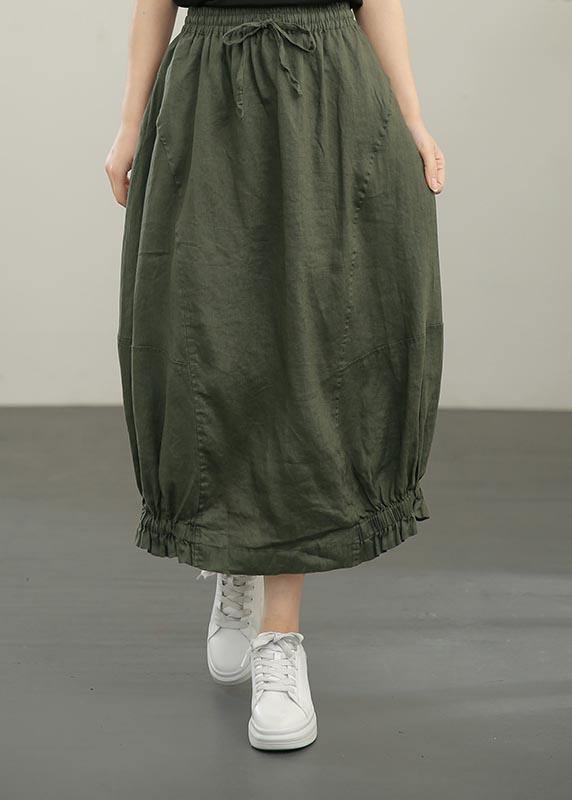 Grey Elastic Waist Skirt Summer Linen