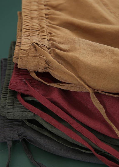 Grey Elastic Waist Skirt Summer Linen