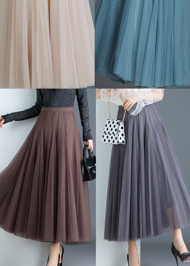 Grey Tulle Pleated a Line Fall Skirts