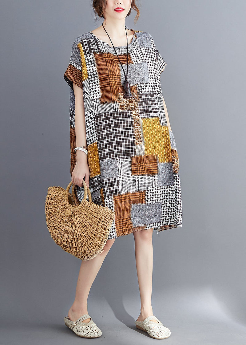 Khaki Oversized Print Cotton Dresses Summer