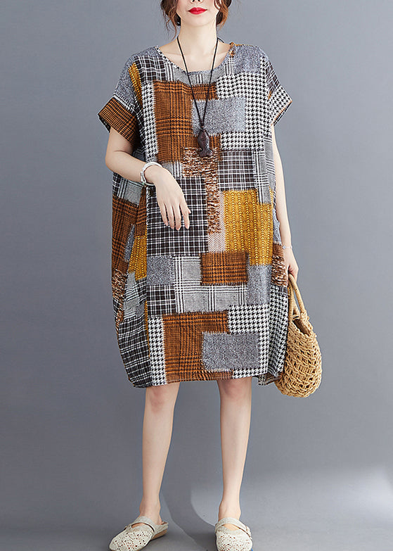 Khaki Oversized Print Cotton Dresses Summer