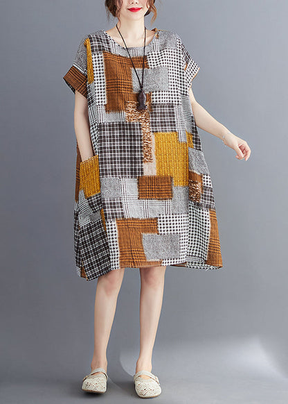 Khaki Oversized Print Cotton Dresses Summer