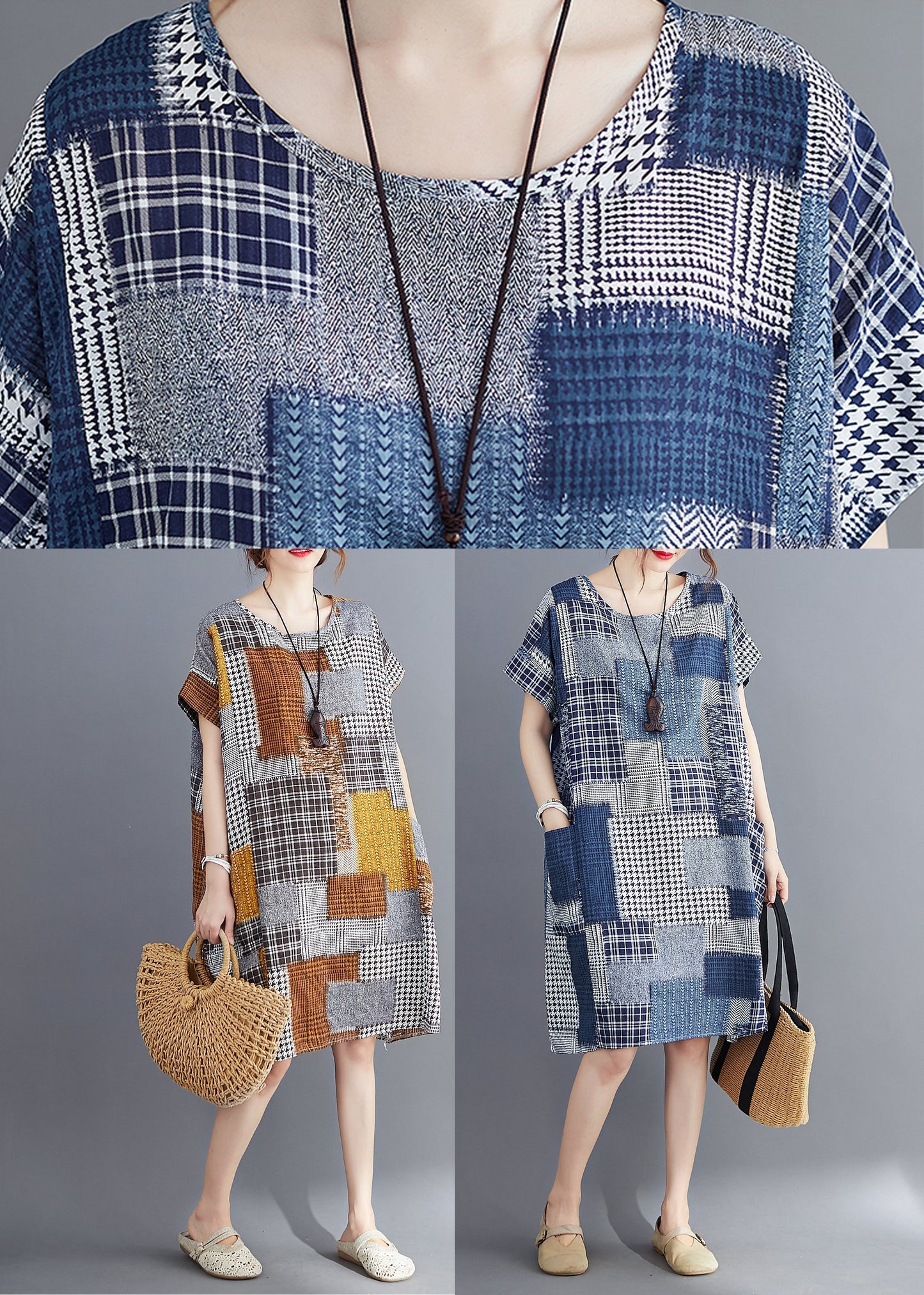Khaki Oversized Print Cotton Dresses Summer