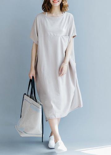 Khaki Short Sleeve Cotton Summer Dresses