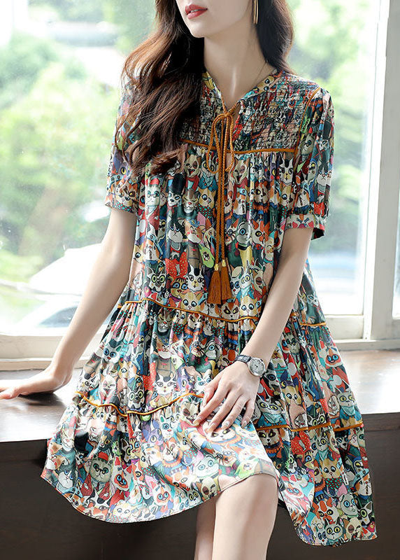 Lace Up Animal Print Chiffon Vacation Dress Summer