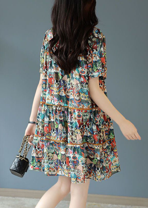 Lace Up Animal Print Chiffon Vacation Dress Summer