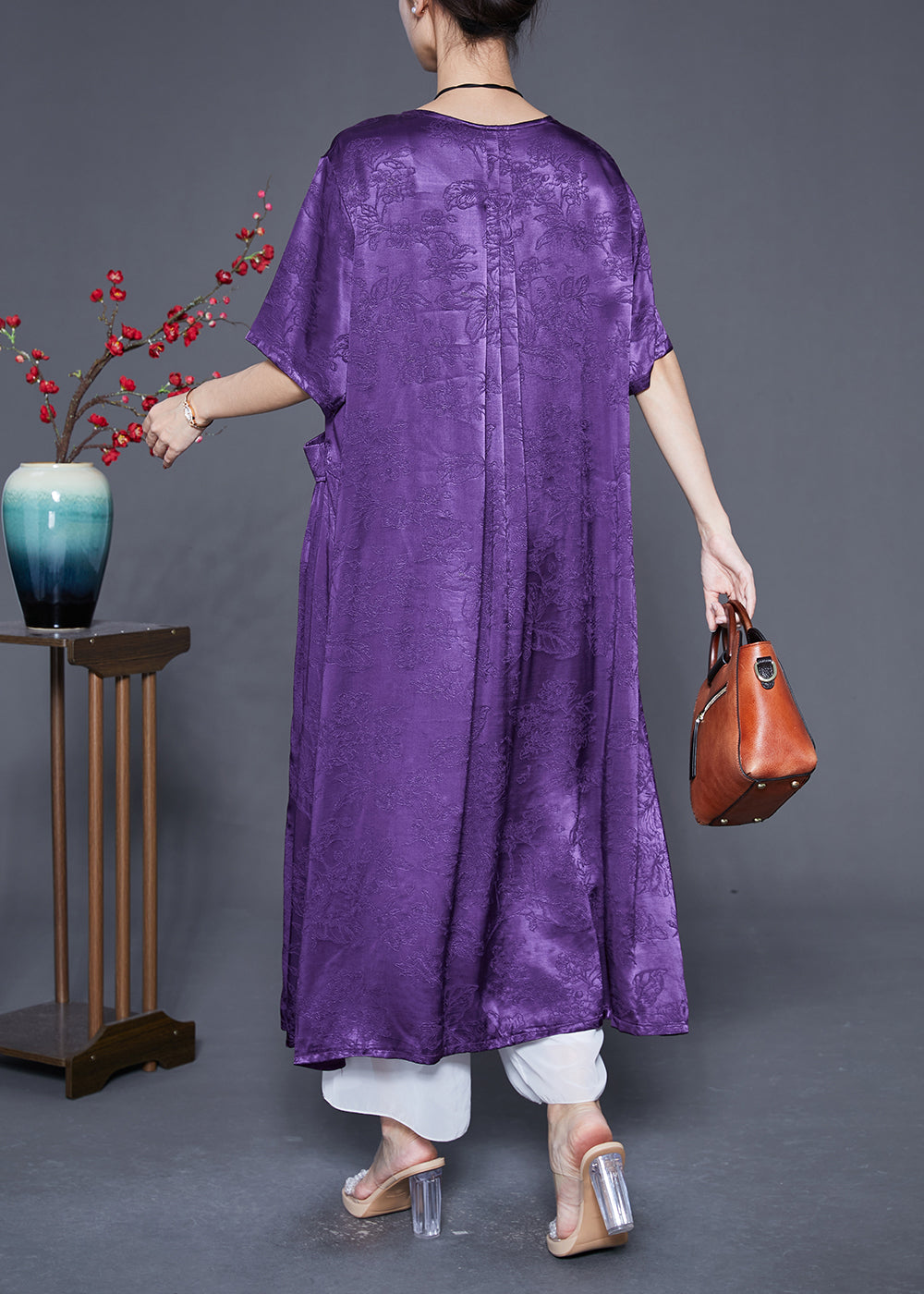 Lavender Oversized Jacquard Silk Long Dress Summer