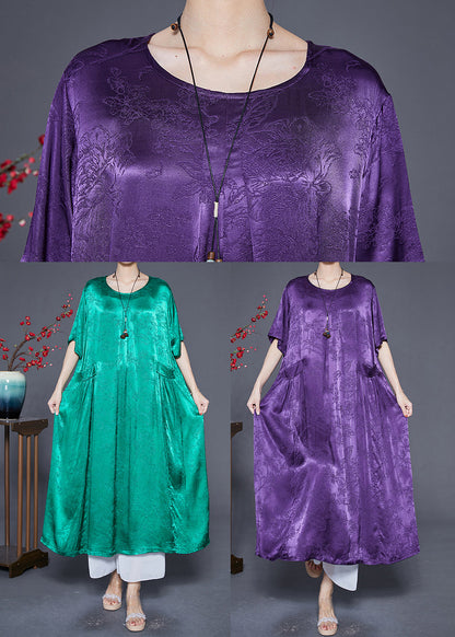 Lavender Oversized Jacquard Silk Long Dress Summer