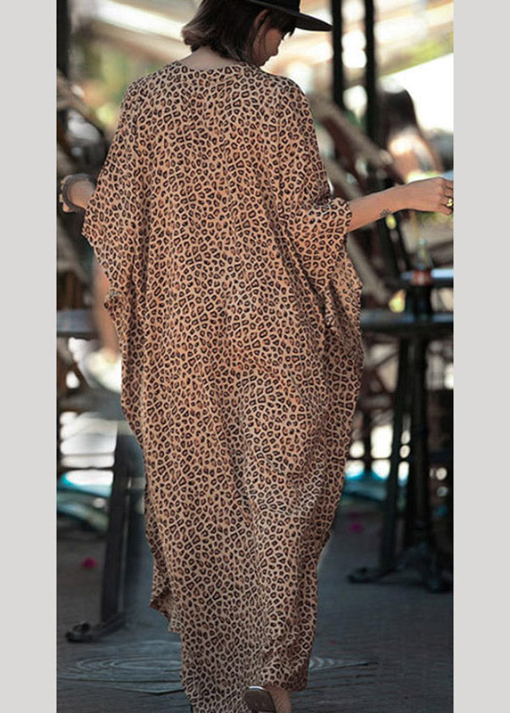 Leopard V Neck Print Long Holiday Dress Summer
