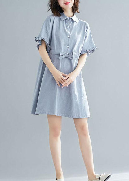Light Blue Peter Pan Collar Ruffled Mini Summer Cotton Dress