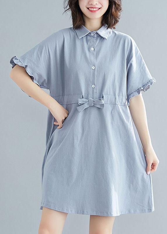 Light Blue Peter Pan Collar Ruffled Mini Summer Cotton Dress