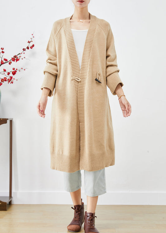 Light Camel Oversized Horn Button Knit Loose Coat Fall